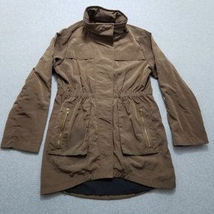 Venezia Milano Jacket Womens Small Brown‎ Zip Snap Pockets Hooded Outdoor